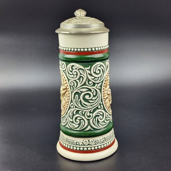 Vintage 1978 Avon Fishing Lidded Beer Stein Mug Rainbow Trout Hunting Dog - Picture 2 of 8